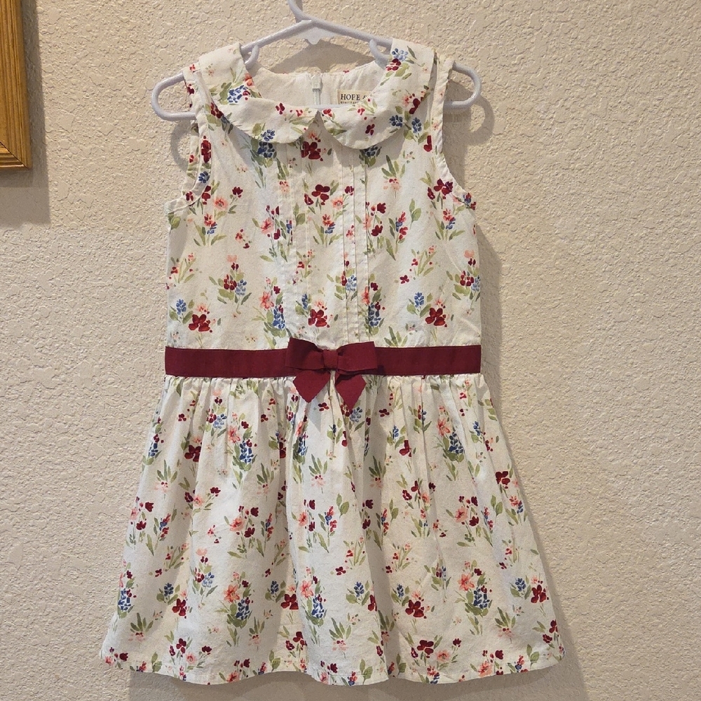 Hope and Henry Charming Floral Kids Dress with Red Bow